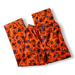 Happy Halloween Unisex Kids Pajama‎ Pants L 10 12 Orange Skulls Tombstones RIP